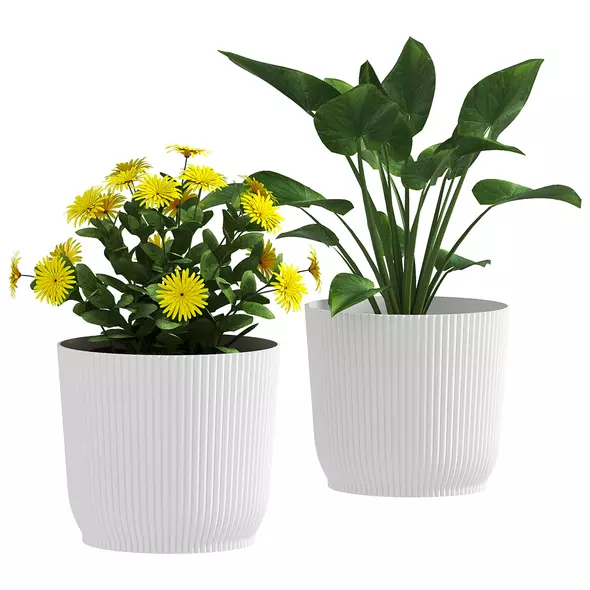 Outsunny Set of Two Ф22cm Planters - White - 1