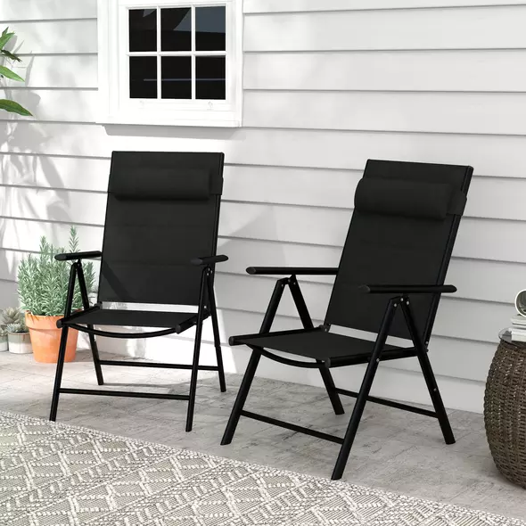 Outsunny Set of Two Padded Garden Chairs - Black - 2
