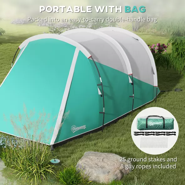 Outsunny Three-Man, 3000mm Water-Resistant Two-Room Tunnel Tent - Green - 8