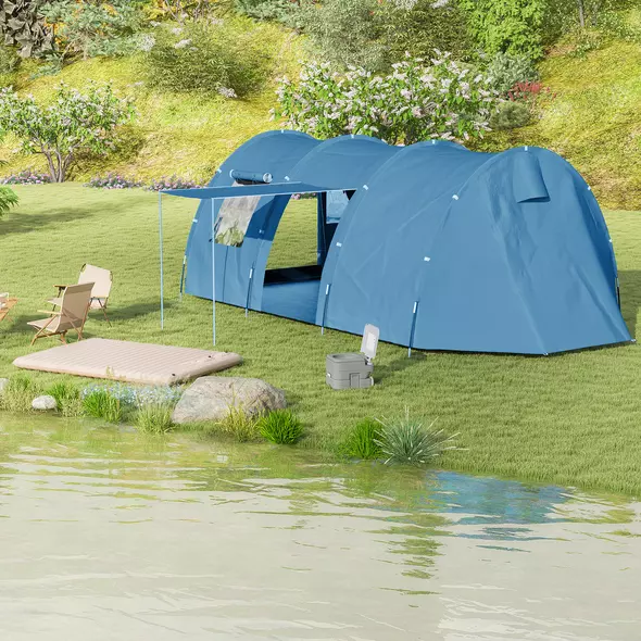 Outsunny 5-6 Man Camping Tent with 2 Room, Floor and Carry Bag - Blue - 9