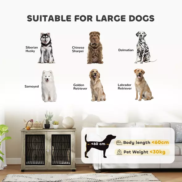 PawHut Indoor Dog Crate Furniture End Table with Soft Washable Cushion, Lockable Front Door, for Large Dogs - Grey - 4