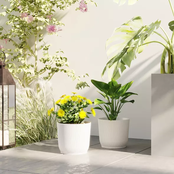 Outsunny Set of Two Ф22cm Planters - White - 2