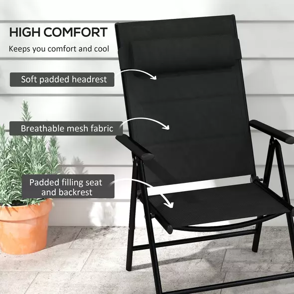 Outsunny Set of Two Padded Garden Chairs - Black - 4