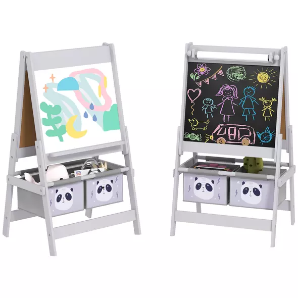 AIYAPLAY 3-In-1 Kids Easel with Paper Roll, Art Easel, with Storage - Grey - 1