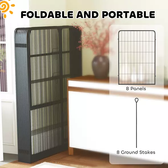 PawHut Eight-Panel Dog Playpen with Door, for Large Dogs, Indoors, Outdoors, 100cm Tall, Black - 6