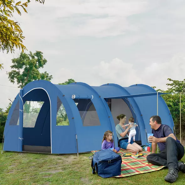 Outsunny 5-6 Man Camping Tent with 2 Room, Floor and Carry Bag - Blue - 2