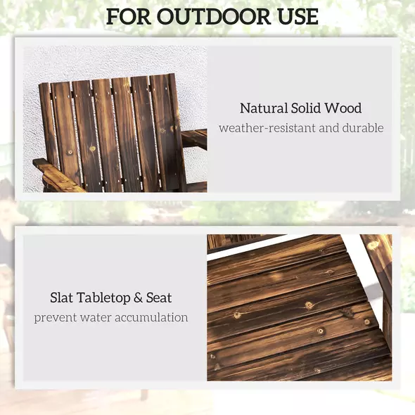 Outsunny 2-Seater Garden Bench with Table & Parasol Hole, Antique Loveseat for Porch, Patio, Carbonised Finish - 7