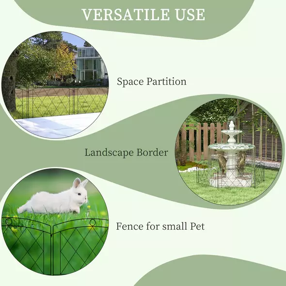 Outsunny Metal Decorative Outdoor Picket Fence Panels Set of 6, Black - 6