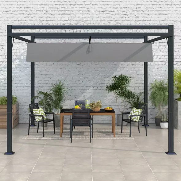 Outsunny 3 x 4m Retractable Pergola, Garden Gazebo Shelter with Aluminium Frame, for Grill, Patio, Deck, Dark Grey - 8