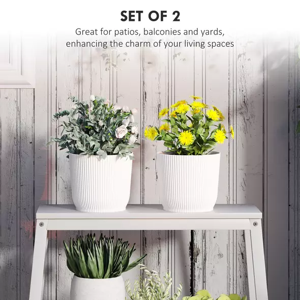 Outsunny Set of Two Ф22cm Planters - White - 4
