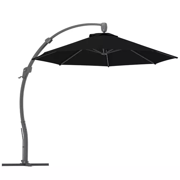 Outsunny 3(m) Garden Cantilever Parasol, Round Overhanging Umbrella with Crank Handle, Cross Base, Aluminium Frame and 360° Rotation, Banana Patio Umbrella for Outdoor Sun Shade, Black - 1