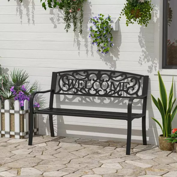 Outsunny 126Lx60Wx85H cm Steel Bench-Black - 2