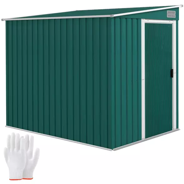 Outsunny 7 x 5ft Galvanised Metal Shed, with Sliding Door - Green - 1