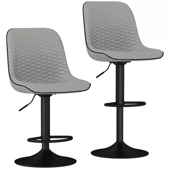 HOMCOM Set of Two Faux Leather Bar Stools - Grey - 1