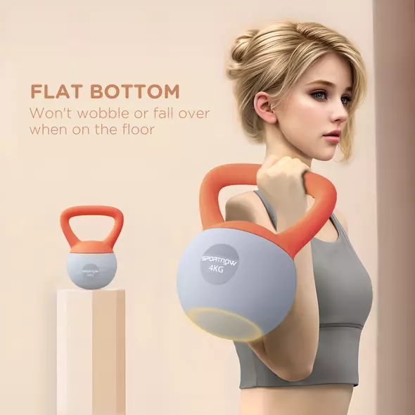 SPORTNOW 4KG Soft Kettlebell, Kettlebell with Non-Slip Handle for Home Gym, Weight Lifting, Strength Training, Orange/Grey - 6