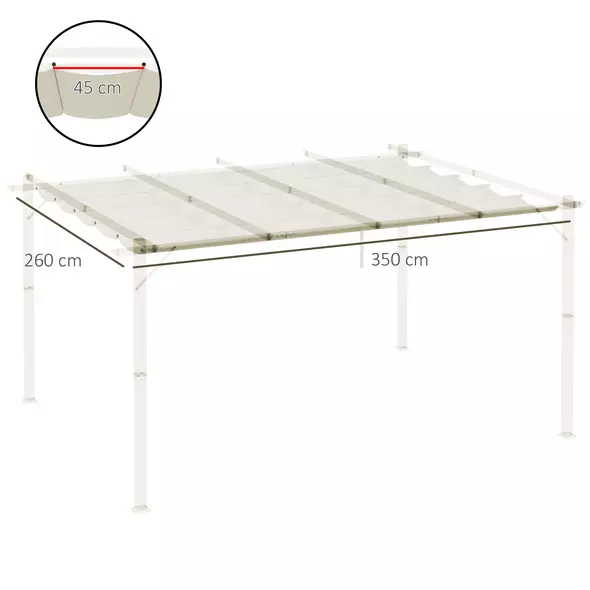 Outsunny Retractable Pergola Cover, 3.5 x 2.6 m Replacement Canopy Fabric for 4 x 3 m Frame, Roof Top Only, Cream White - 3