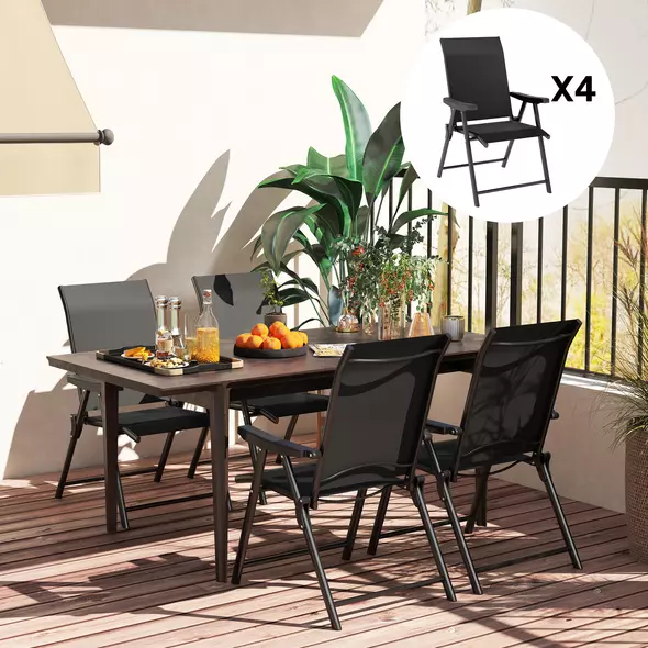 Outsunny Set of Four Folding Outdoor Chairs - Black - 8