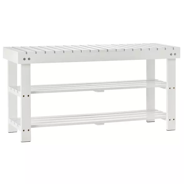 HOMCOM Shoe Bench, 3-Tier Wooden Shoe Rack with Hidden Storage Compartment, Slatted Shelves, Home Storage Unit, Hallway Furniture, White, 90L x 29W x45H cm - 8