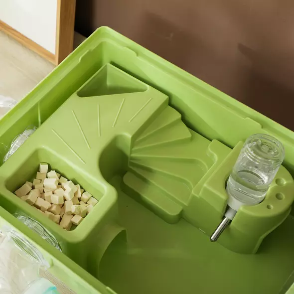 PawHut 3-Tier Hamster Cage with Transparent Top, Sand Bathroom, Exercise Wheel, Hideout Room, Tubes, 45 x 28 x 60 cm, Green - 9