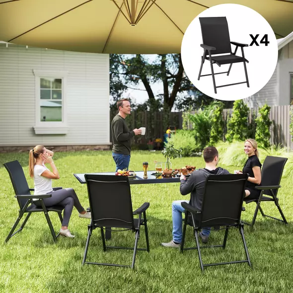 Outsunny Set of Four Folding Outdoor Chairs - Black - 2
