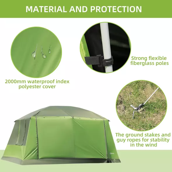 Outsunny Tunnel Tent Camping Shelter w/ Porch, Two Rooms, Lamp Hook, Portable Carry Bag - 5