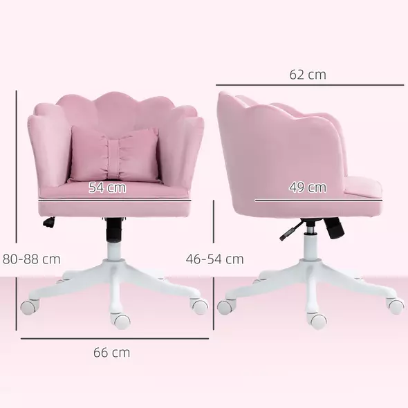 HOMCOM Velvet-Feel Petal Back Office Chair - Pink - 3