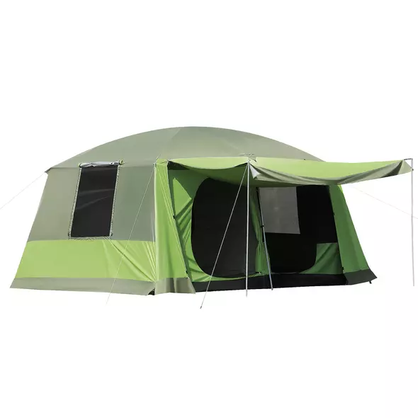 Outsunny Tunnel Tent Camping Shelter w/ Porch, Two Rooms, Lamp Hook, Portable Carry Bag - 1