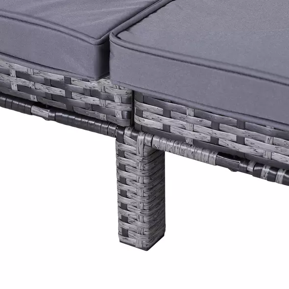 Outsunny 2 Seater Rattan Lounger Adjustable Double Chaise Chair Loveseat w/ Cushion - Grey - 8