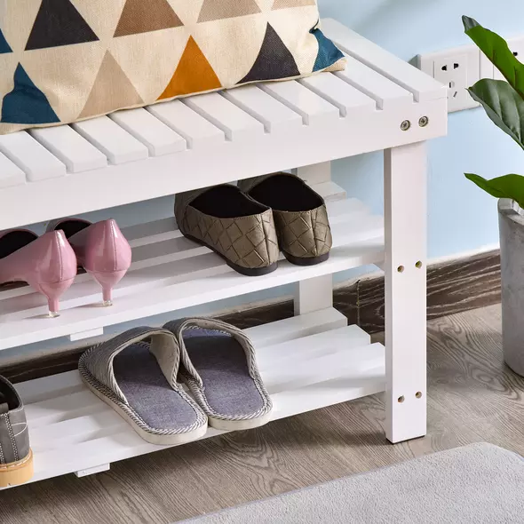 HOMCOM Shoe Bench, 3-Tier Wooden Shoe Rack with Hidden Storage Compartment, Slatted Shelves, Home Storage Unit, Hallway Furniture, White, 90L x 29W x45H cm - 9