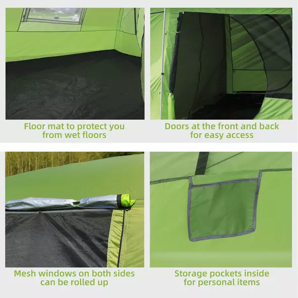 Outsunny Tunnel Tent Camping Shelter w/ Porch, Two Rooms, Lamp Hook, Portable Carry Bag - 6