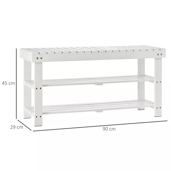 HOMCOM Shoe Bench, 3-Tier Wooden Shoe Rack with Hidden Storage Compartment, Slatted Shelves, Home Storage Unit, Hallway Furniture, White, 90L x 29W x45H cm - 3