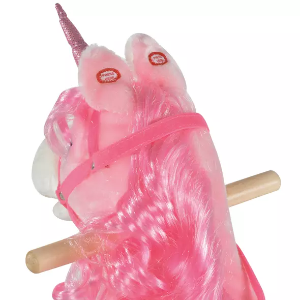 HOMCOM Kids Plush Rocking Horse Ride On Unicorn w/ Sound Moving Mouth Wagging Tail Children Rocker Toy Gift 3-6 Years Pink - 9