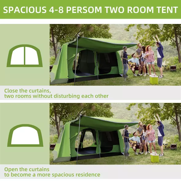 Outsunny Tunnel Tent Camping Shelter w/ Porch, Two Rooms, Lamp Hook, Portable Carry Bag - 4