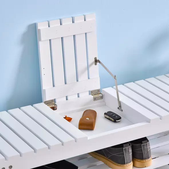 HOMCOM Shoe Bench, 3-Tier Wooden Shoe Rack with Hidden Storage Compartment, Slatted Shelves, Home Storage Unit, Hallway Furniture, White, 90L x 29W x45H cm - 7