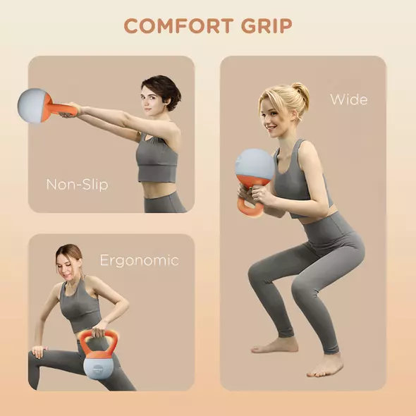 SPORTNOW 4KG Soft Kettlebell, Kettlebell with Non-Slip Handle for Home Gym, Weight Lifting, Strength Training, Orange/Grey - 5