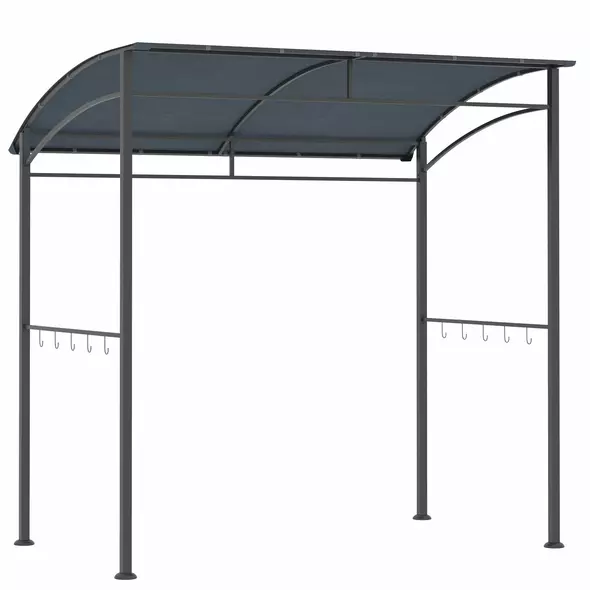Outsunny 2.2 x 1.5 m BBQ Grill Gazebo Tent, Garden Grill with Metal Frame, Curved Canopy and 10 Hooks, Outdoor Sun Shade, Grey - 1