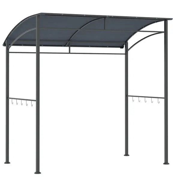 Outsunny 2.2 x 1.5 m BBQ Grill Gazebo Tent, Garden Grill with Metal Frame, Curved Canopy and 10 Hooks, Outdoor Sun Shade, Grey - 1