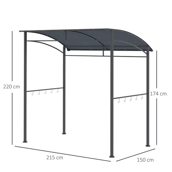 Outsunny 2.2 x 1.5 m BBQ Grill Gazebo Tent, Garden Grill with Metal Frame, Curved Canopy and 10 Hooks, Outdoor Sun Shade, Grey - 3