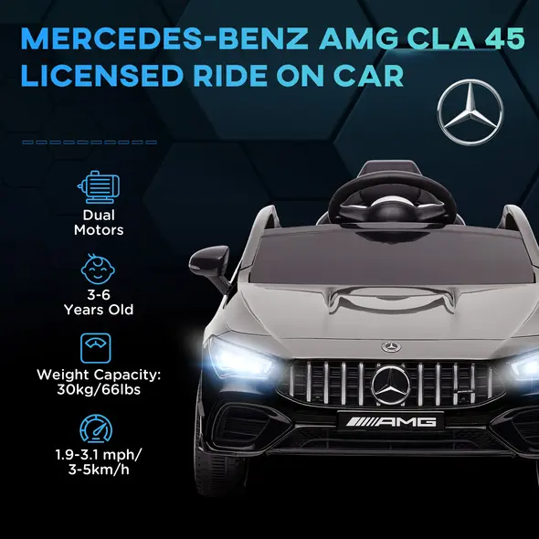 AIYAPLAY Mercedes-Benz AMG CLA 45 Licensed 12V Kids Electric Car Ride on Car w/ Remote, Suspension Lights Music Horn - Black - 4