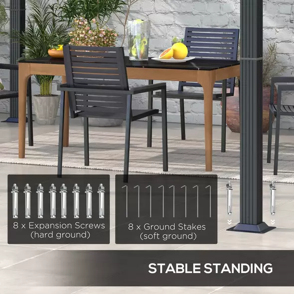 Outsunny 3 x 3(m) Retractable Pergola, Garden Gazebo Shelter with Aluminium Frame, for Grill, Patio, Deck, Dark Grey - 7