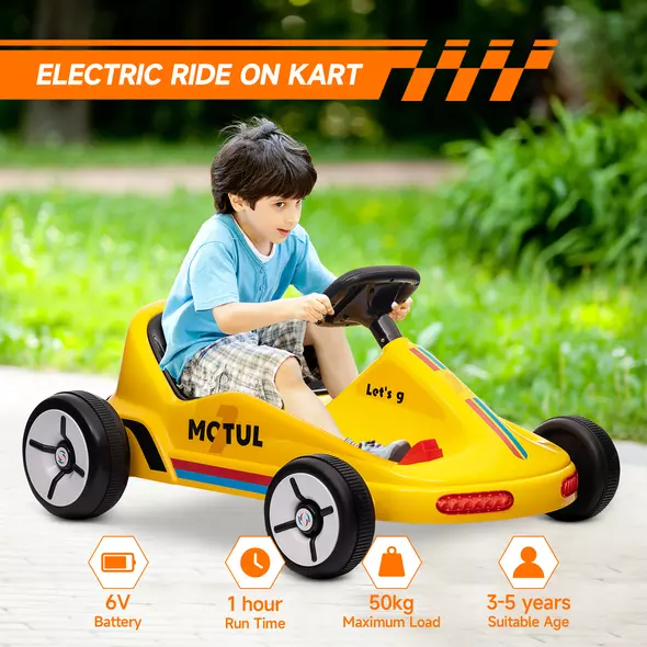 AIYAPLAY 6V Electric Go Kart for Kids with Music, Light, Horn, for 3-5 Years, Yellow - 7