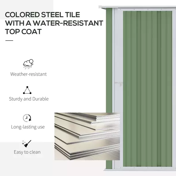 Outsunny 5ft x 3ft Garden Storage Shed, Outdoor Metal Shed with Sloped Roof, Lockable Door for Tools, Equipment, Light Green - 4