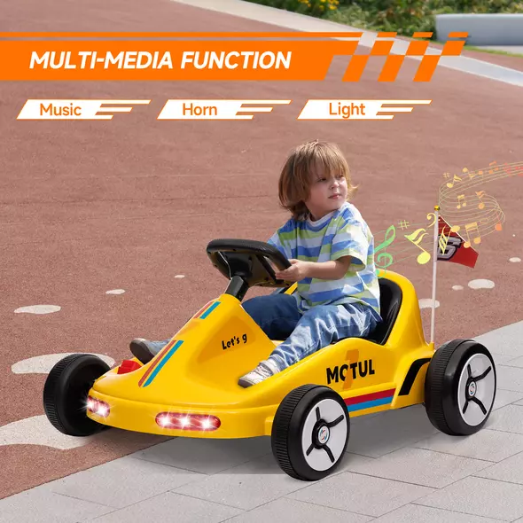 AIYAPLAY 6V Electric Go Kart for Kids with Music, Light, Horn, for 3-5 Years, Yellow - 5