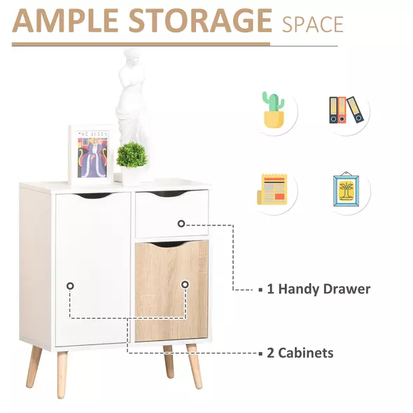 HOMCOM Sideboard Floor Cabinet Storage Cupboard with Drawer and Solid Wood Legs for Bedroom, Living Room, Entryway, Brown - 5