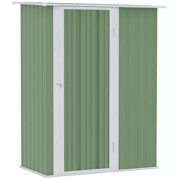 Outsunny 5ft x 3ft Garden Storage Shed, Outdoor Metal Shed with Sloped Roof, Lockable Door for Tools, Equipment, Light Green - 1