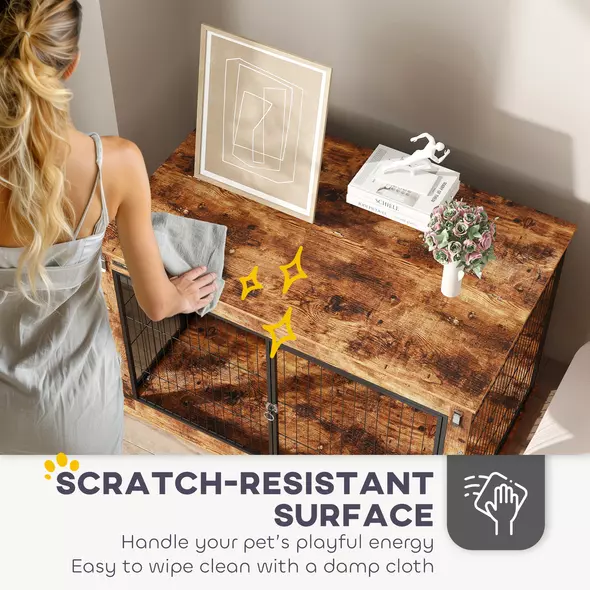 PawHut 46.46'' Dog Crate Furniture with Openable Top, Two Lockable Doors, for Extra Large Dogs, Rustic Brown - 8