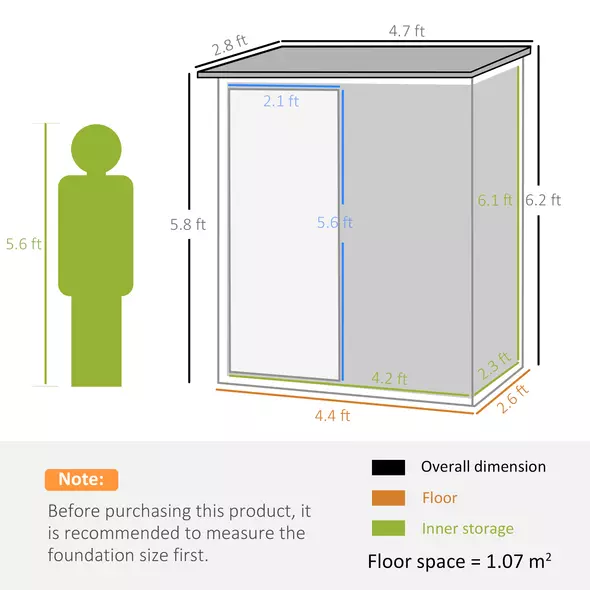 Outsunny 5ft x 3ft Garden Storage Shed, Outdoor Metal Shed with Sloped Roof, Lockable Door for Tools, Equipment, Light Green - 3