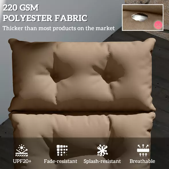 Outsunny Sun Lounger Cushions Only, 190x56x10cm Garden Lounge Chair Cushions, UPF20+ 220gsm Fabric, Thick Sunbed Replacement Pads with 6 Ties, Khaki - 4