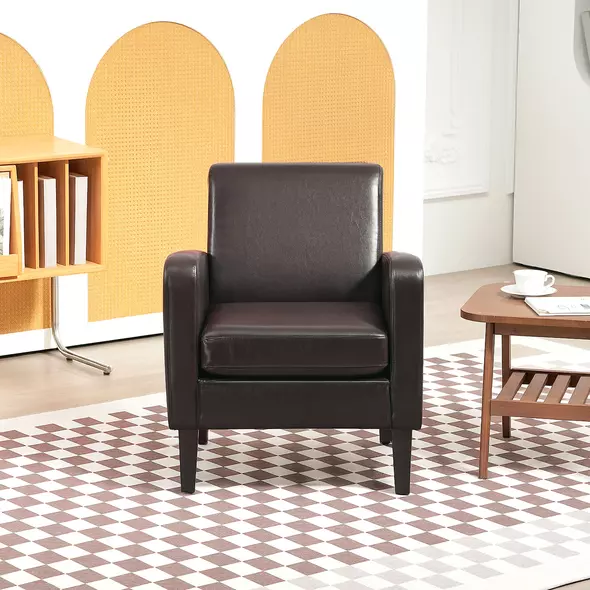 HOMCOM Faux Leather Simple Armchair - Brown - 8