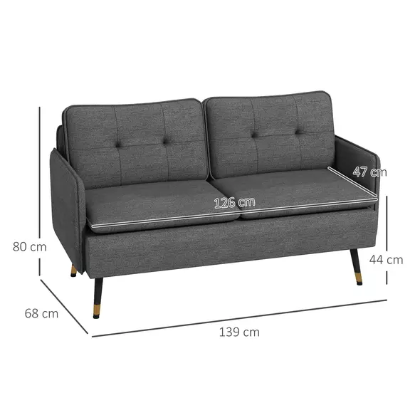 HOMCOM Modern Two Seater Sofa, Button Tufted Loveseat with Cushions and Steel Legs for Living Room, Guest Room, Dark Grey - 3